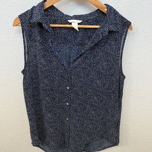 H&M white speckled navy blouse